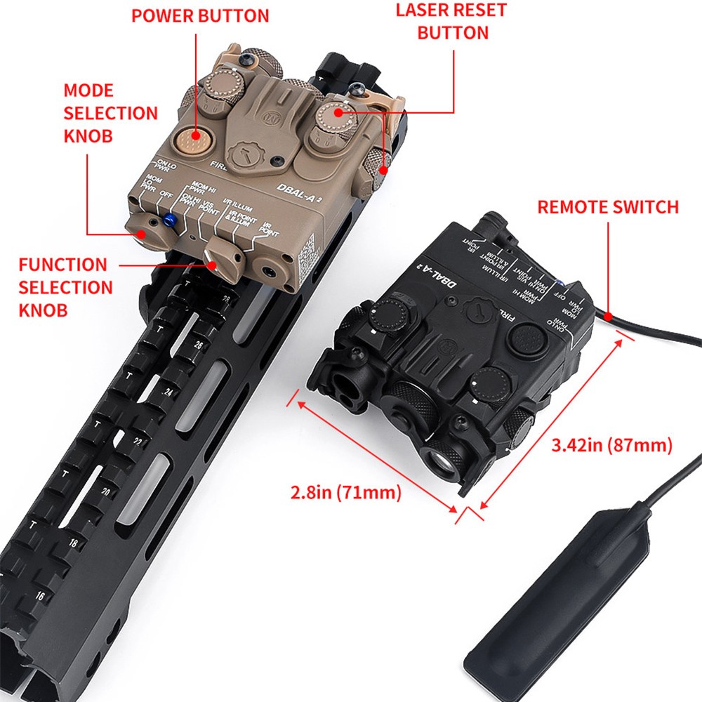 For Black DBAL-A2 Green IR Aiming Laser with white Hunting Strobe Light