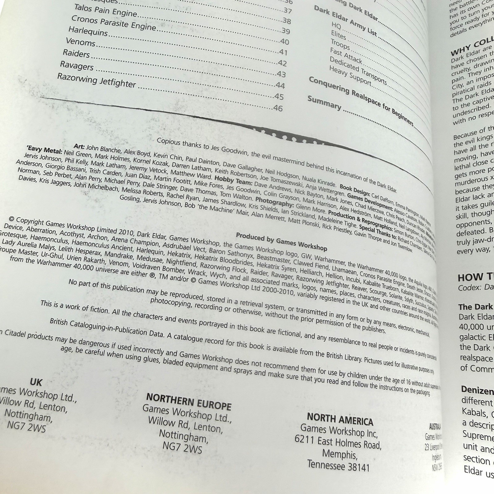 Warhammer 40K Dark Eldar Codex Rulebook Games Workshop 2010 Softcover