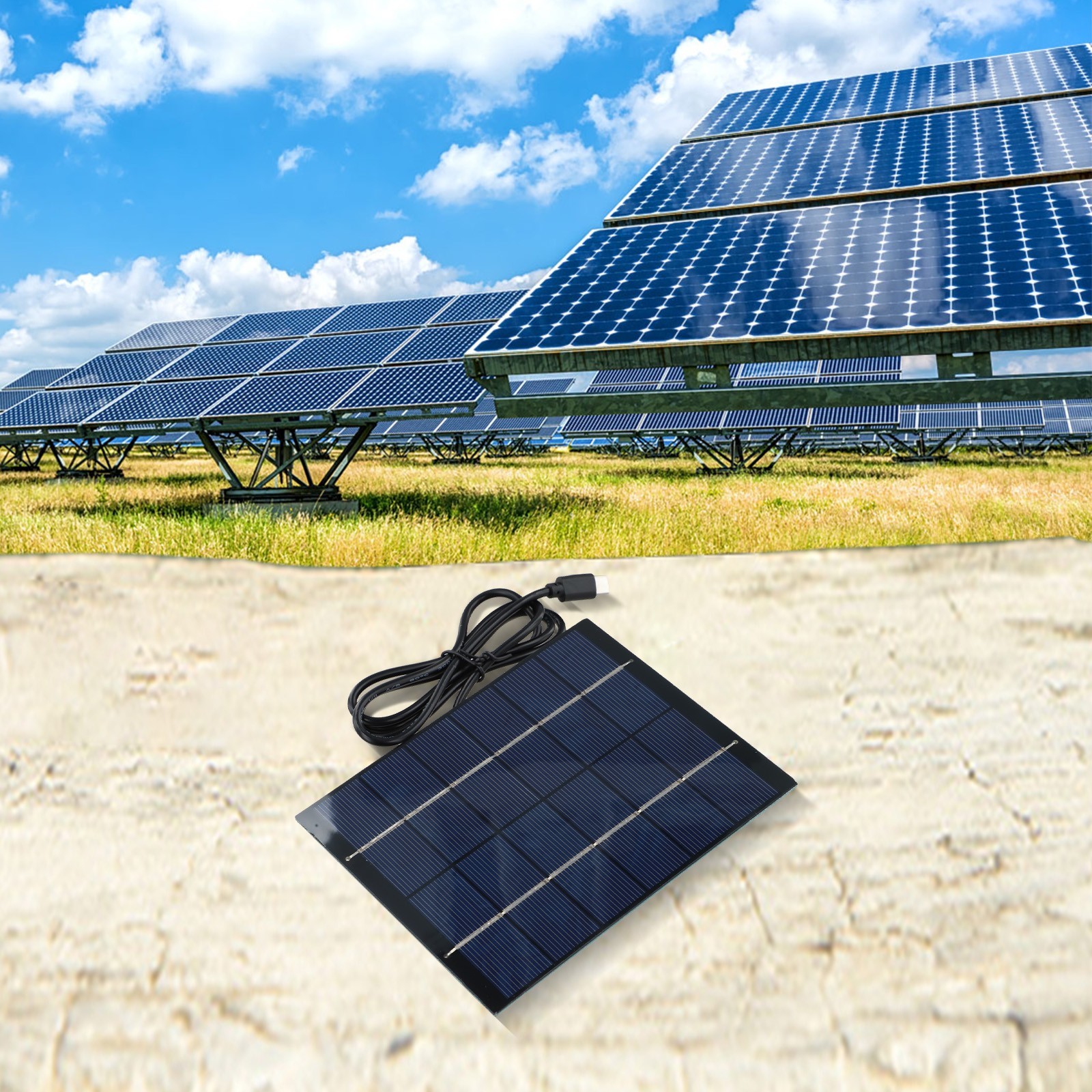 Polycrystalline 2W 6V Solar Panel Charger with For Type C Output and 1M Cable