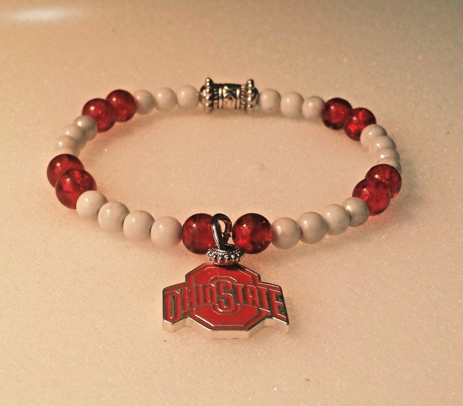 Ohio Bracelet Red and White with Charm  - 8 inch-Unique