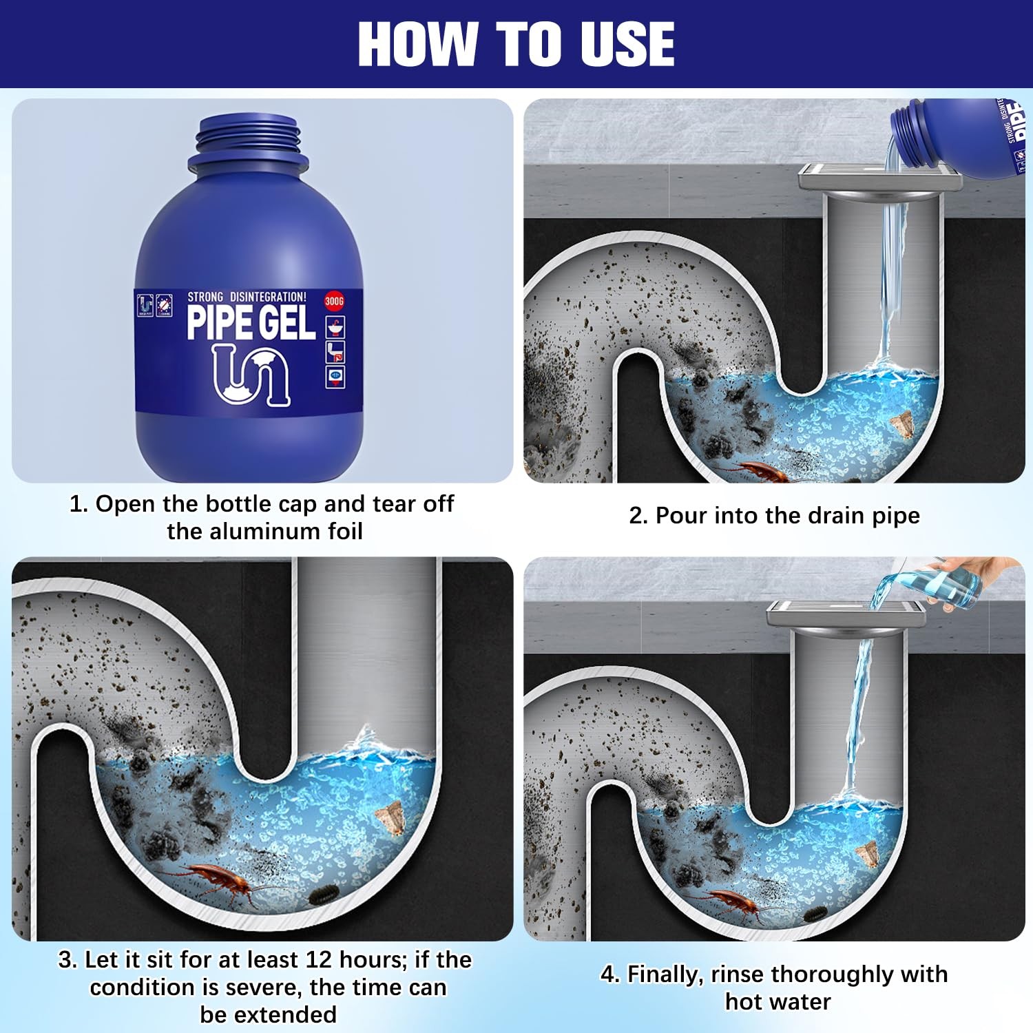 Pipe Bobo Drain Cleaner for Kitchen Sink, Powerful Unclogging,...