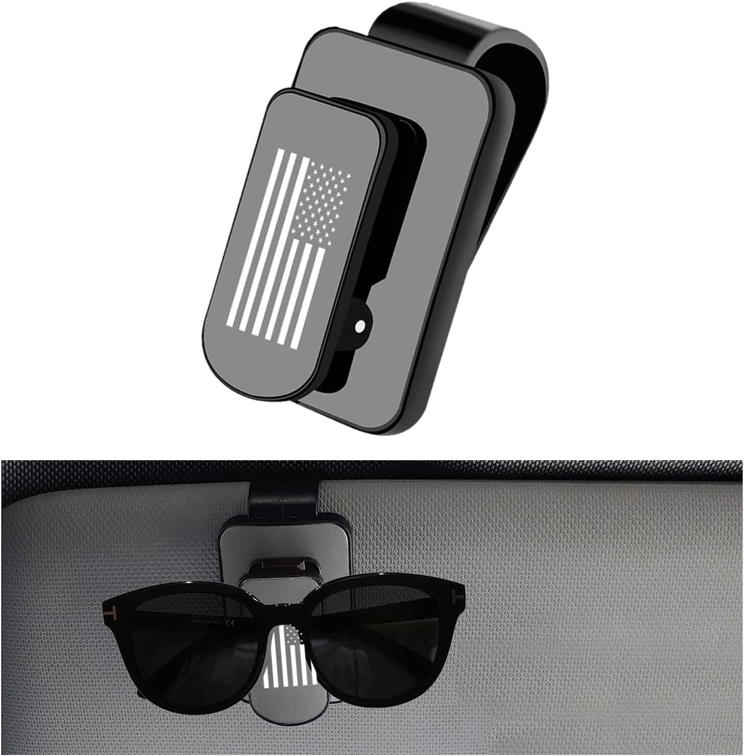 Kewucn Sunglass Holder for Car Visor, Metal US Flag Eyeglasses Hanger Mount, Mul