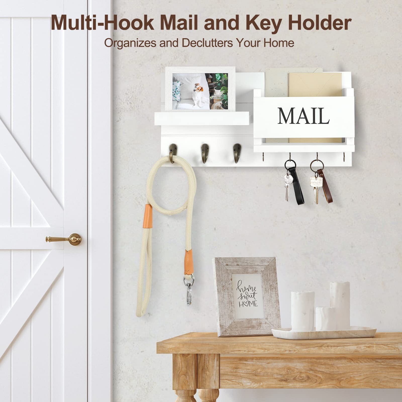 Lwenki Mail Organizer for Wall Mount – Key Holder with Shelf Includes Lett