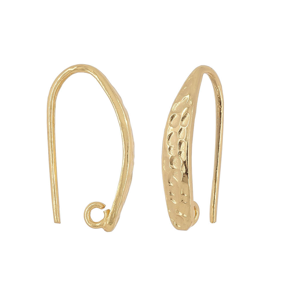 Gold Plated Large Sterling Silver Hammered Earrings Hook Ear Wire #99922