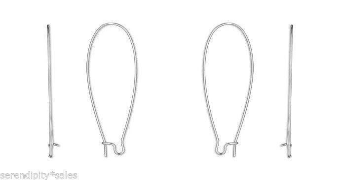12 Extra Long Silver Plated Stainless Steel Kidney Ear Wires Earrings 47x21mm