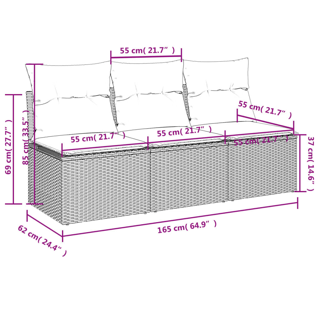 Garden Sofa Black 64.96 x 24.41 x 27.17 in Poly rattan