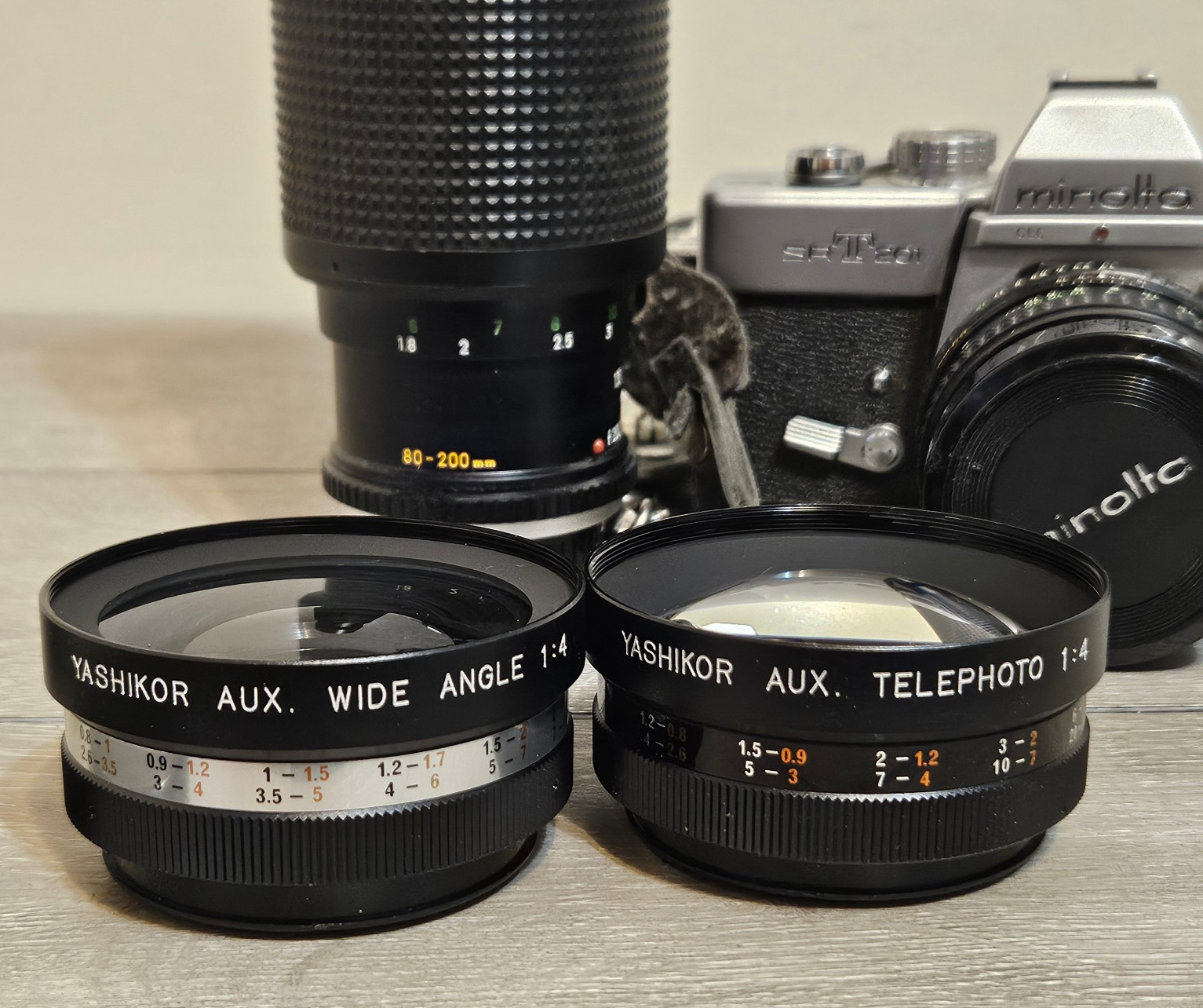 Minolta SRT 201 film camera w Multiple Lens and Strap Untested As Is No Returns