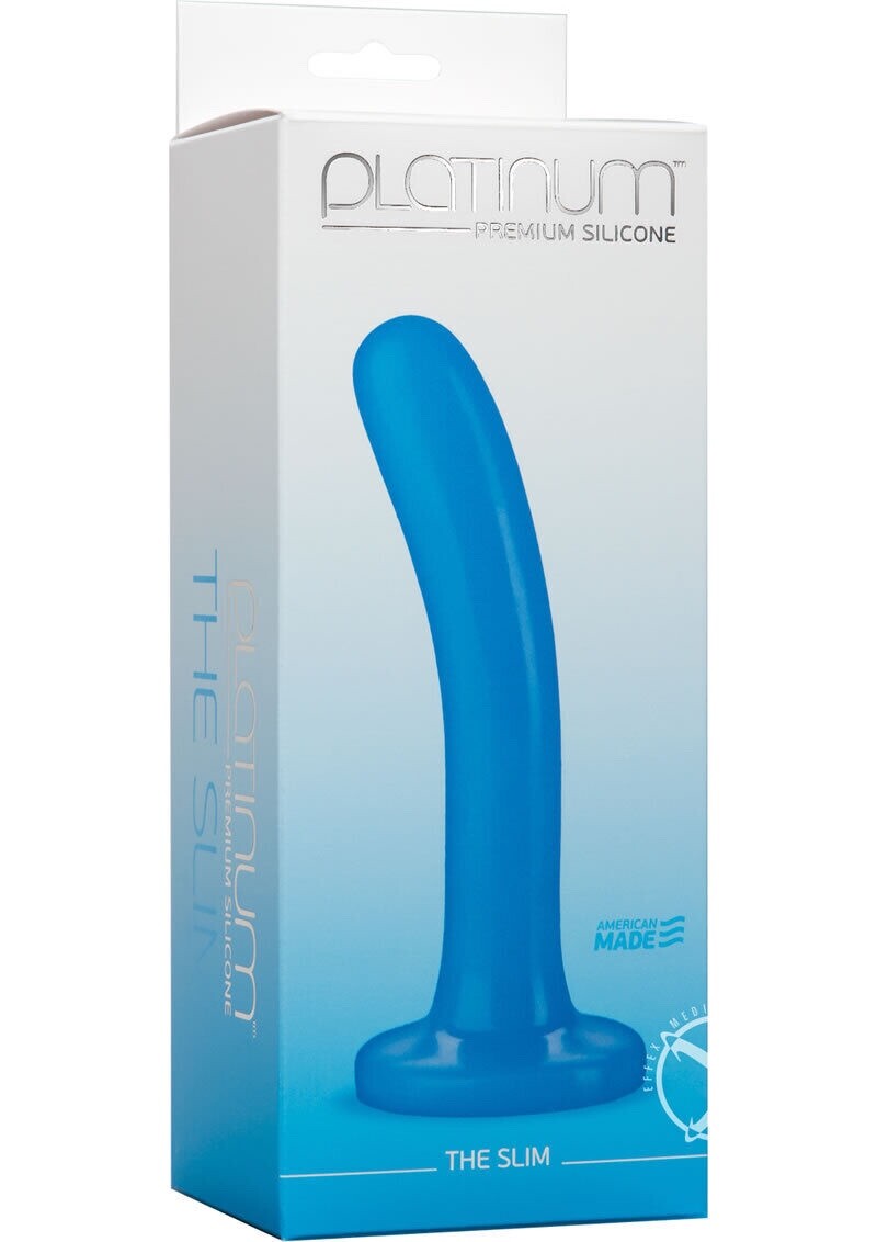 Platinum Premium Slim Dildo Dong Blue (Strap-On Harness Compatible) Doc Johnson