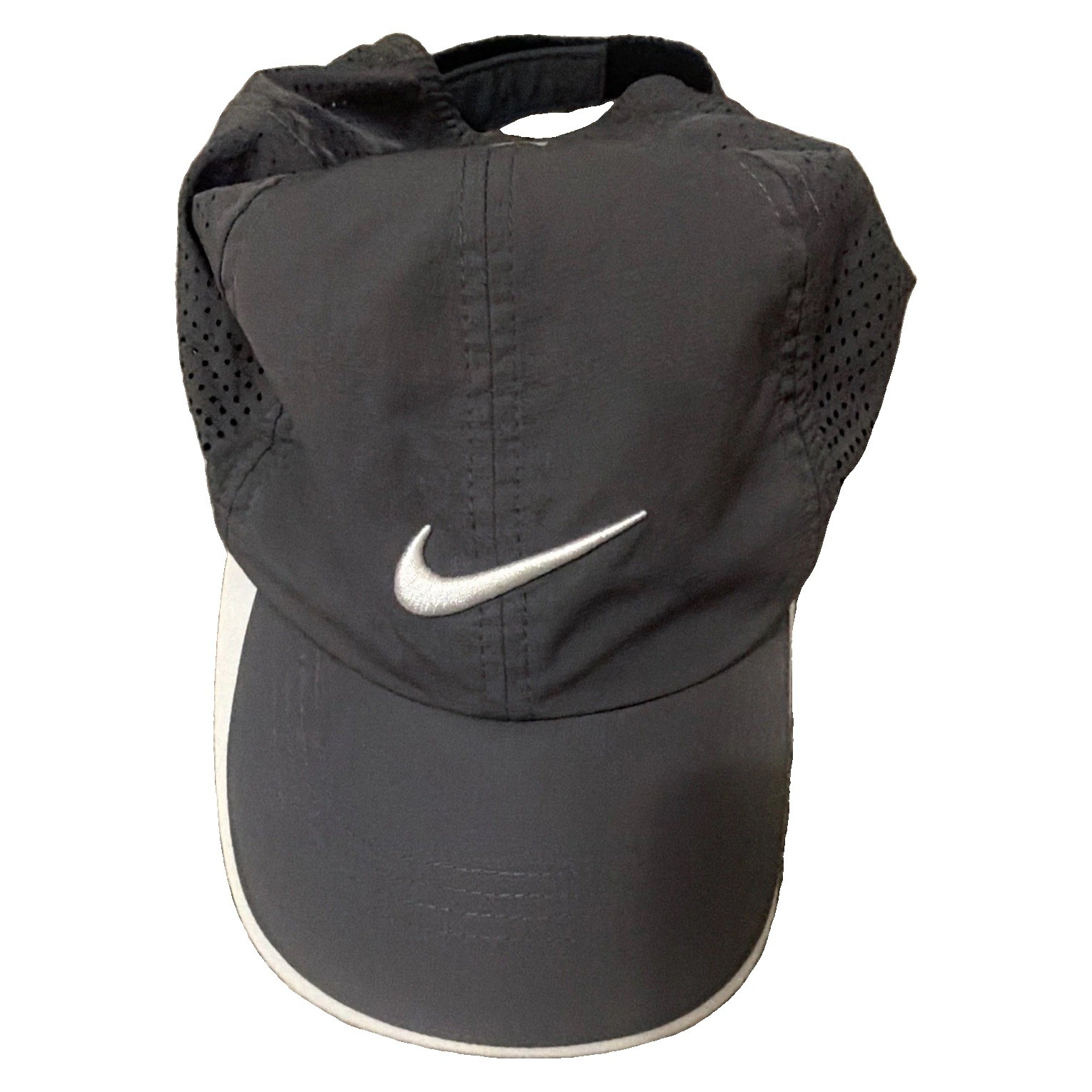 Nike Golf Adjustable Black/Gray Golf Hat Polyester Lightweight Breathable Logo