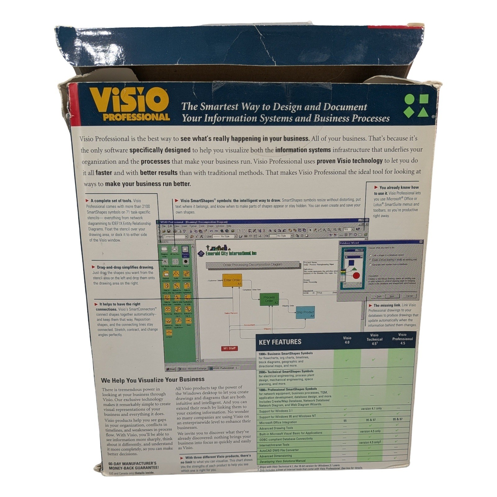Visio Professional Version 4.5 PC Big Box Software Windows 95 NT CD-ROM 1996