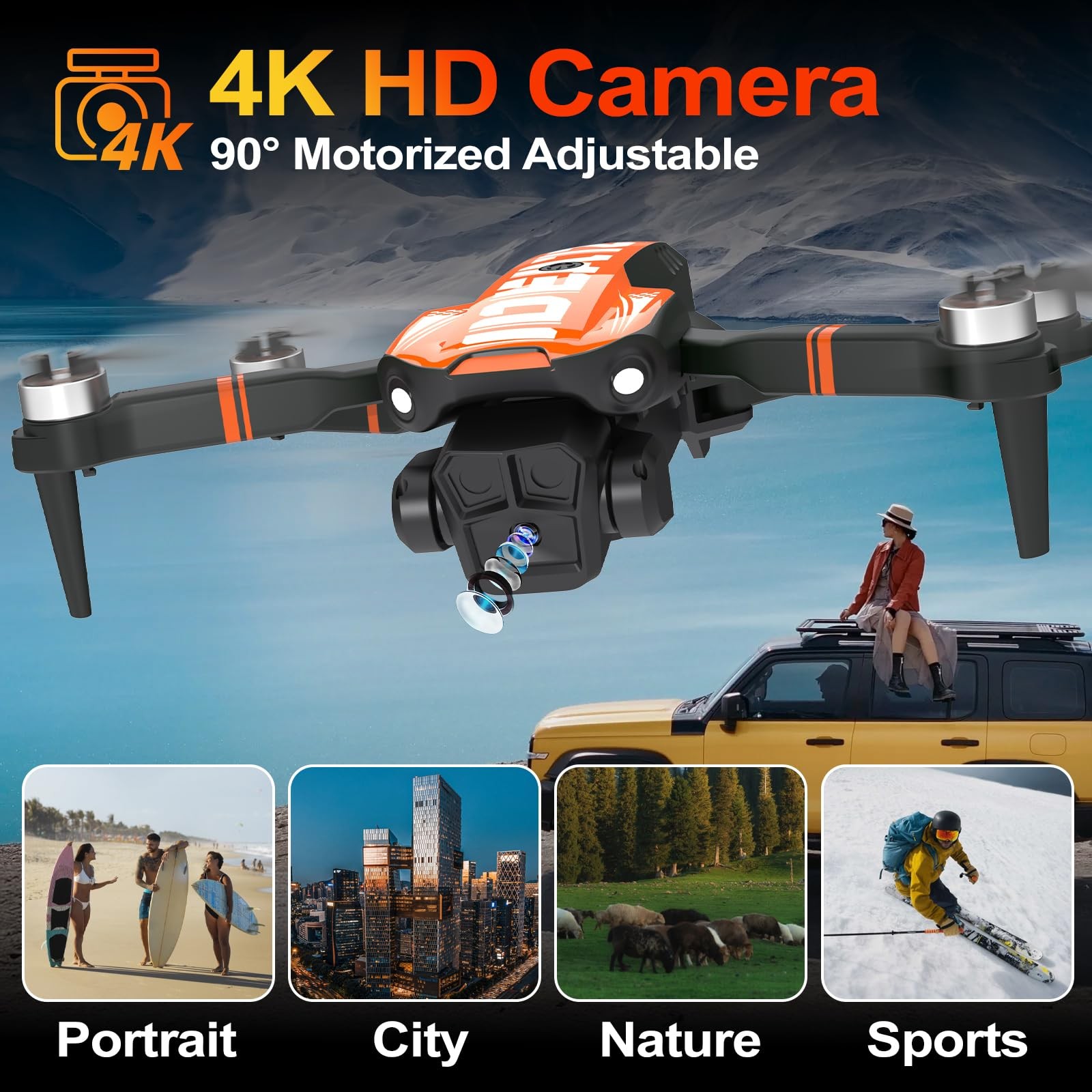 LE-IDEA GPS Drone with Camera for Adults, IDEA12GPS Orange