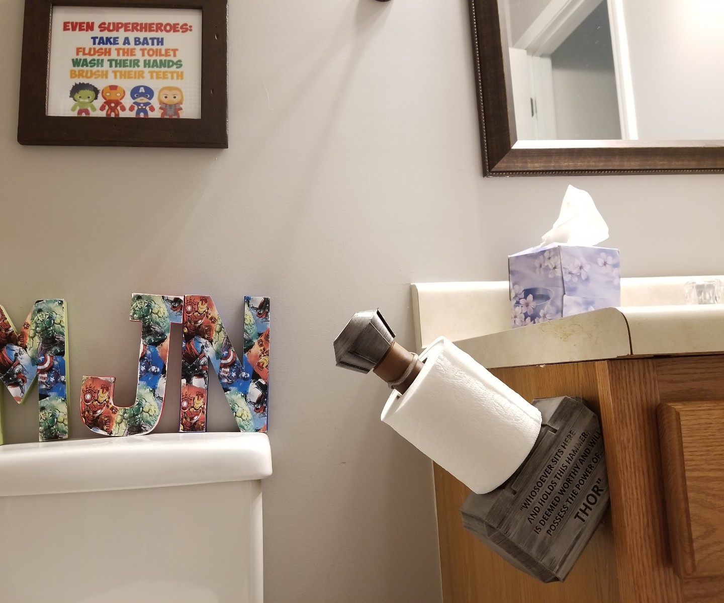 Mjolnir Thor's hammer toilet paper holder Marvel Avengers bathroom decor TP