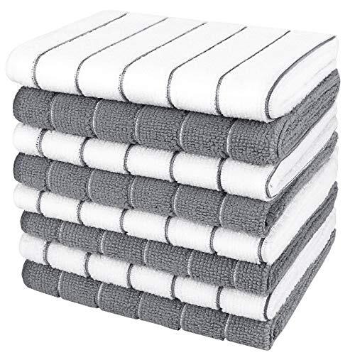 Kitchen Towels, Absorbent Dish Towels for 12x12 Inch (Pack of 8) White/Grey