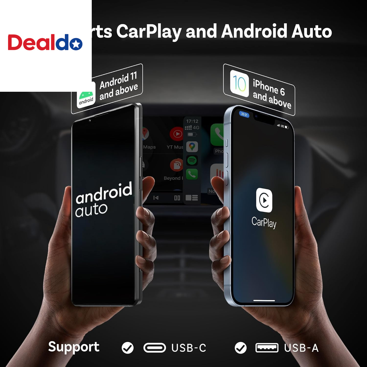 Mini Dongle Wireless Carplay Adapter for Iphone & Android Auto Adapter 2-In-1 Co