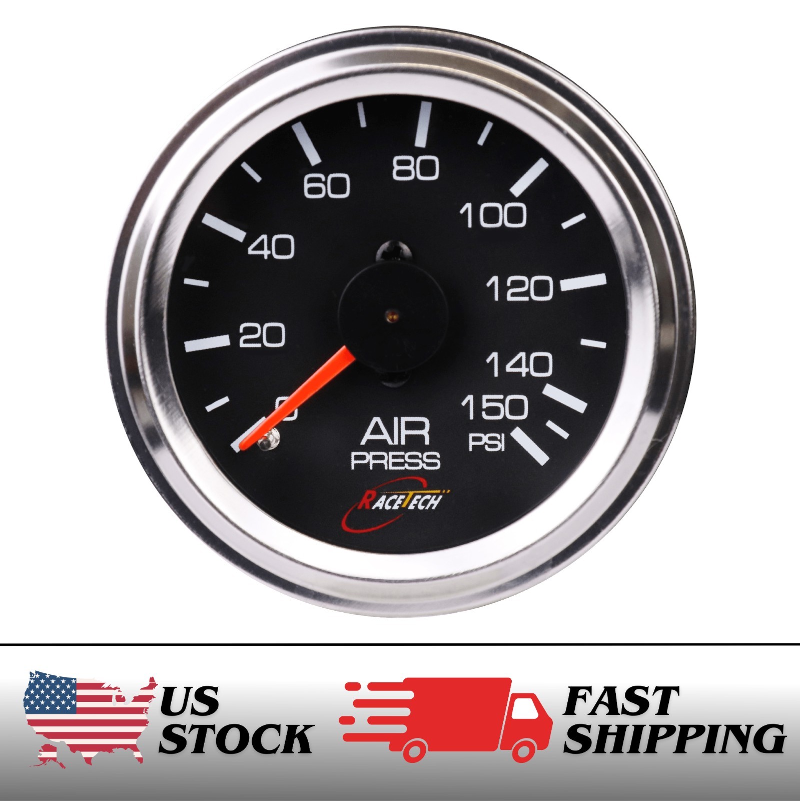 RACETECH 52MM 150 PSI Single Mechanical Air Suspension Pressure Gauge Black