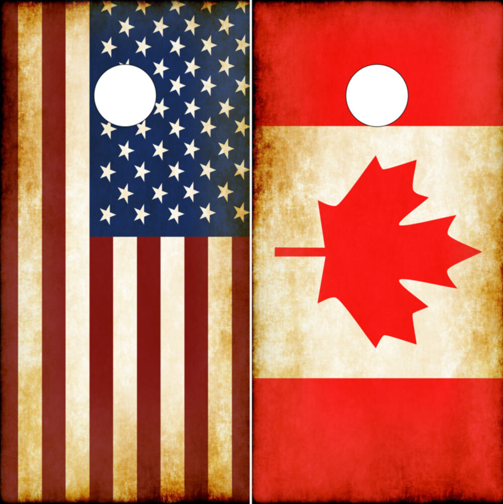 Rustic American & Rustic Canada Flag Cornhole Board Wraps DTOM ONLY Vinyl 2 Pack