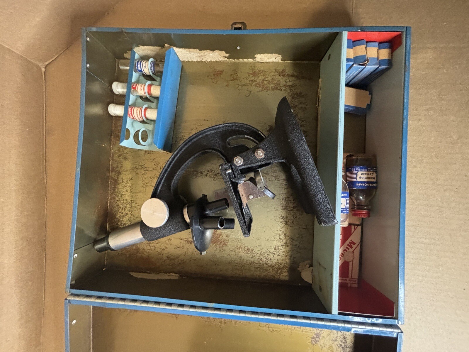 Porter Microcraft Microscope Lab in Original Tin Box / with Scope & Some Parts