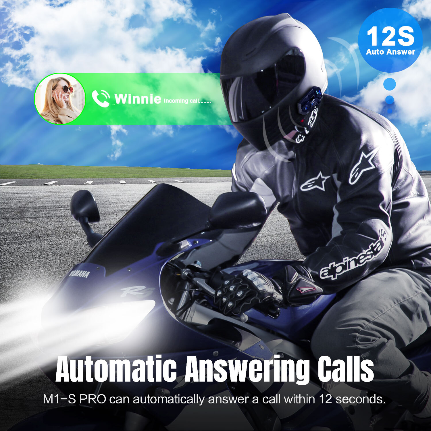 M1-S Pro 2000M Motorcycle Intercom Helmet Bluetooth Headset 8 Riders Interphone