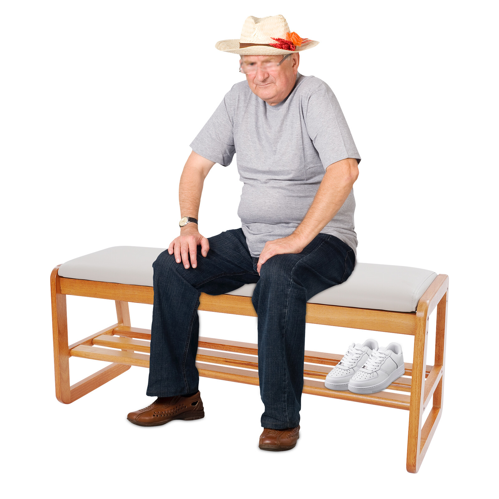2 Tier Shoe Rack Bench, Shoe Bench with Cushion, Shoe Storage Bench
