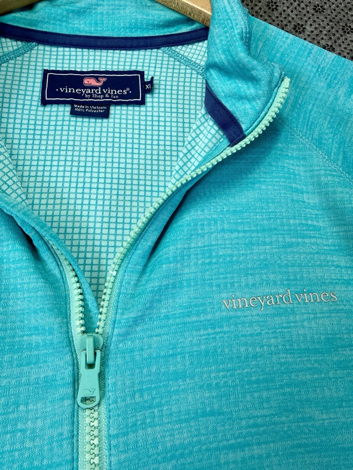 Vineyard Vines Pullover Mens XL Turquoise Performance Quarter Zip Long Sleeve