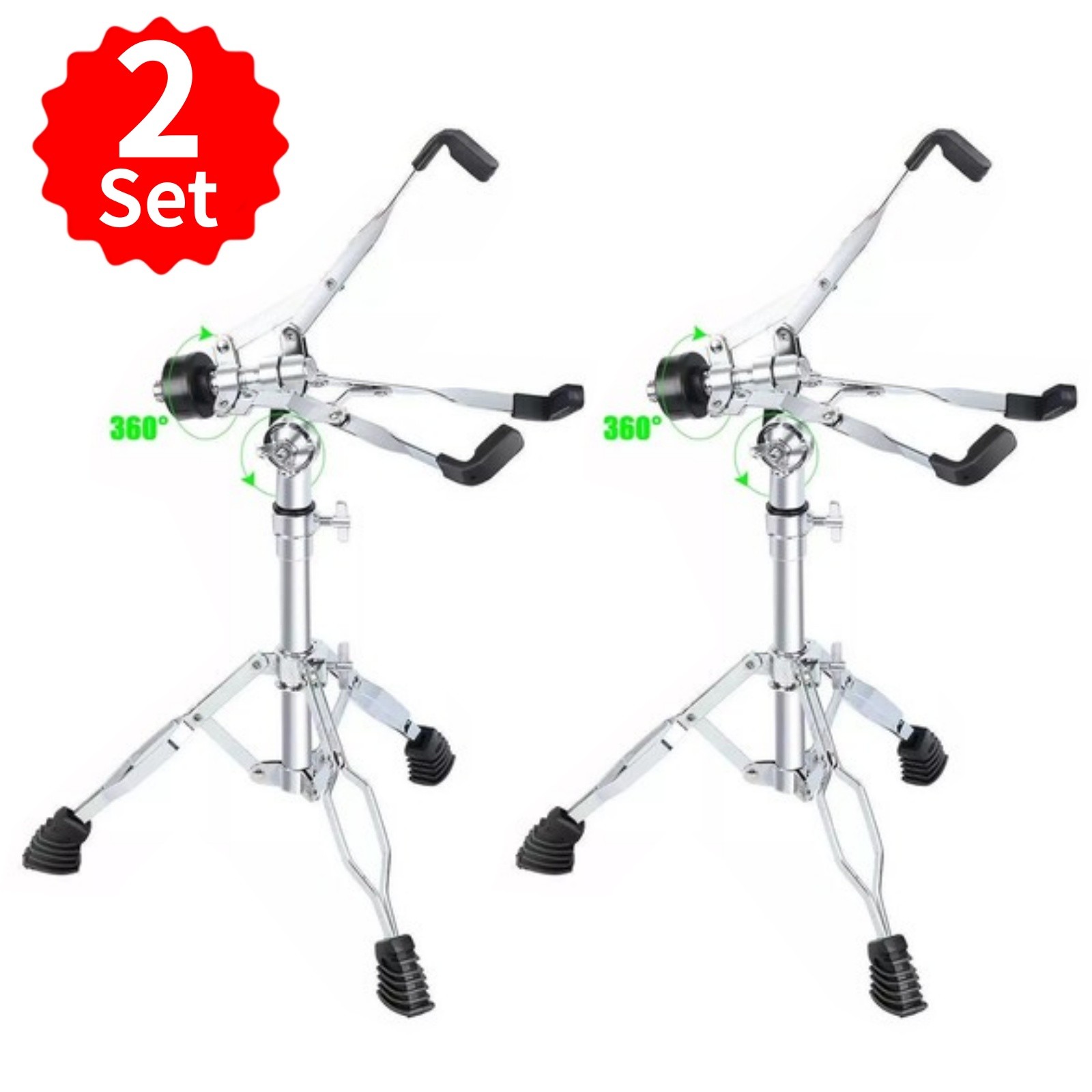 2Pack Snare Drum Stand w Sticks Holder Double Braced Tripod Stand Adjustable