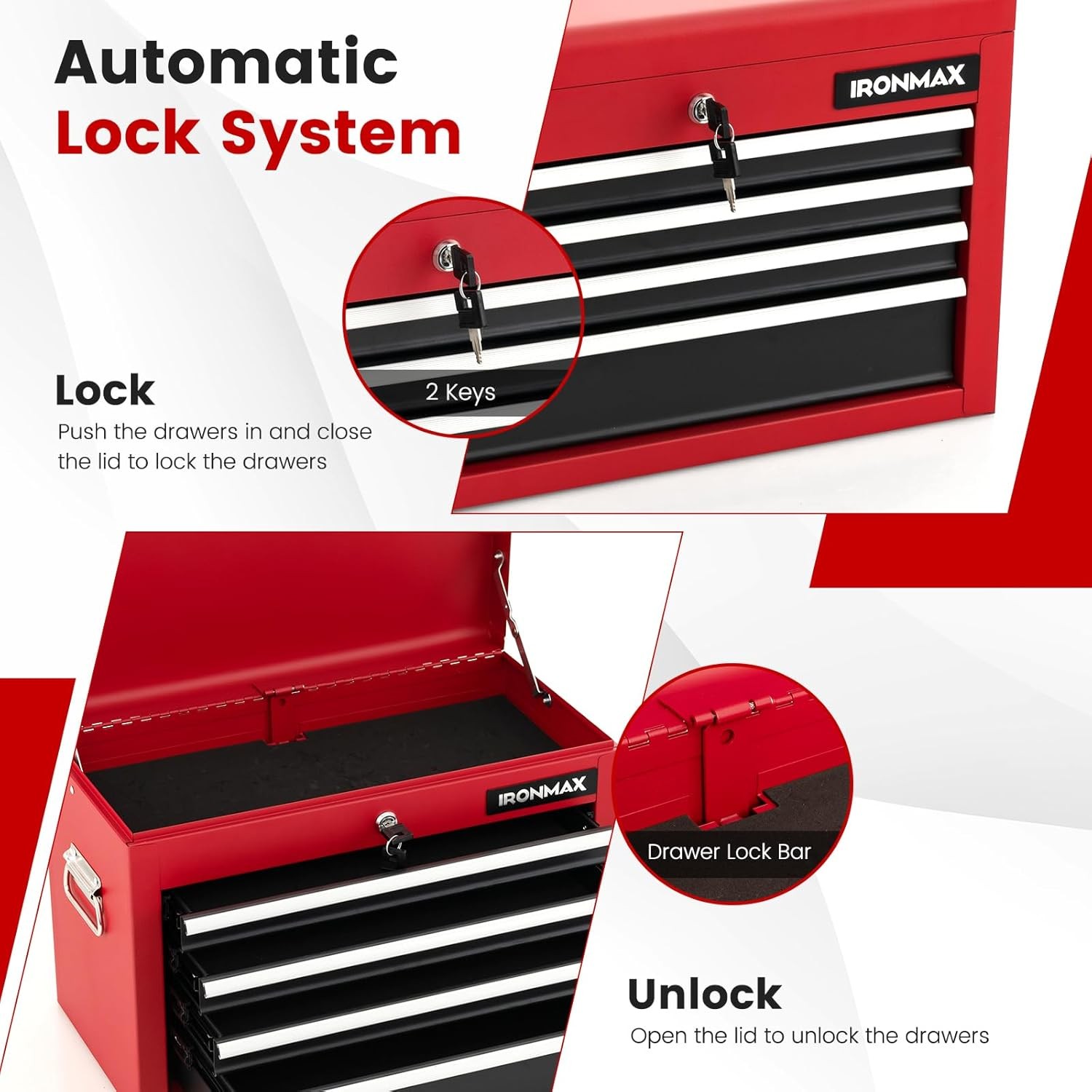 Tool Chest 6 Drawers Rolling Tool Cabinet W/ Detachable Top Toolbox Universal