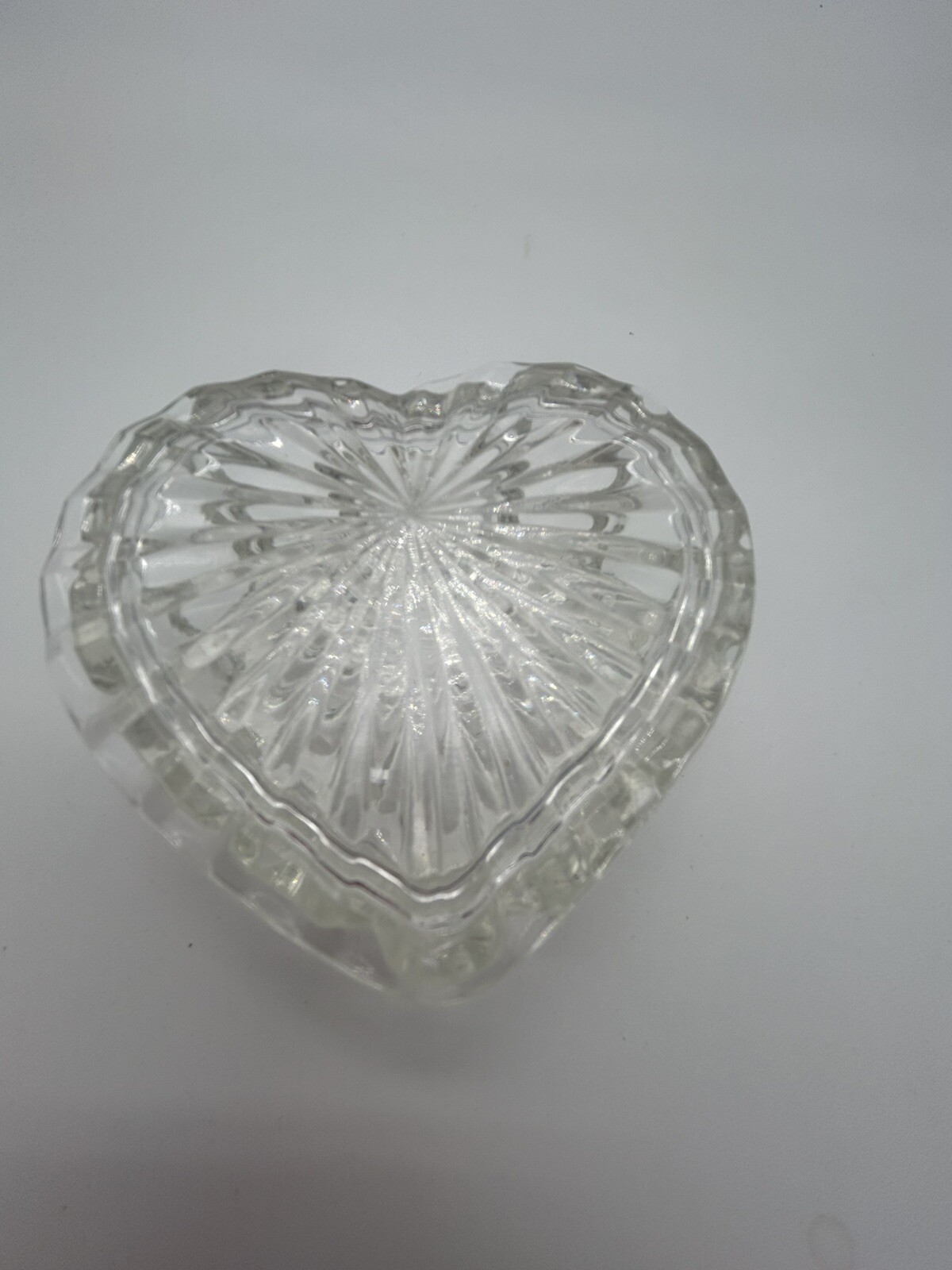 Cut Glass Heart shaped trinket box starburst pattern