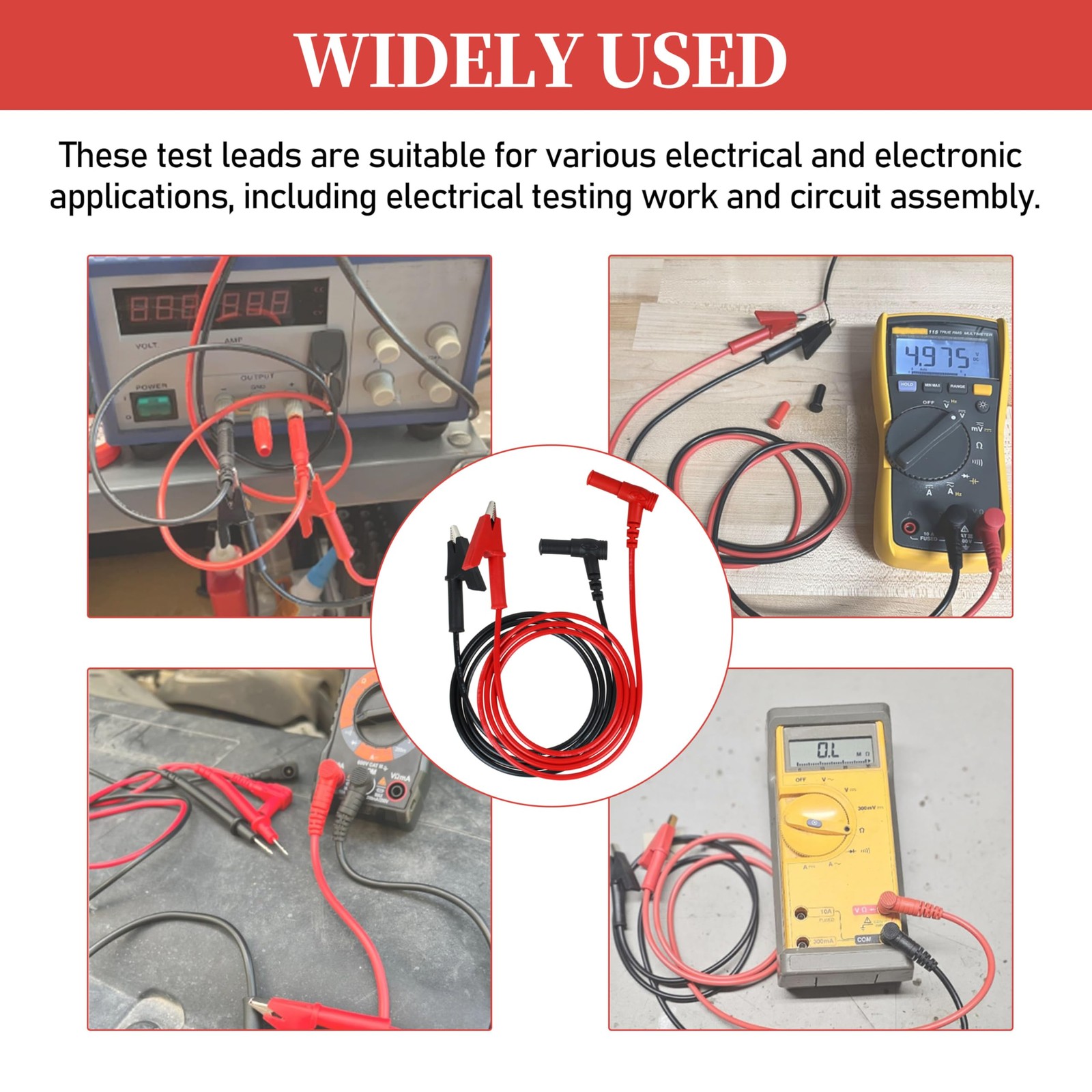 3-Foot Alligator Clip Test Leads Replacement for Klein Tools multimeter | Heavy-