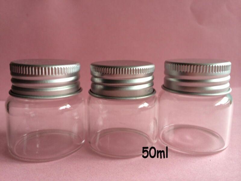 10pcs 37*70mm 50ml Empty Good Clear Glass Bottles with Aluminium cap