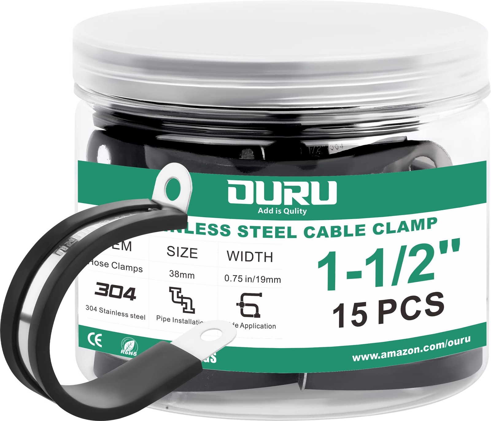 OURU 15pcs 1-1/2 Inch Stainless Steel Cable - 1-1/2", Black