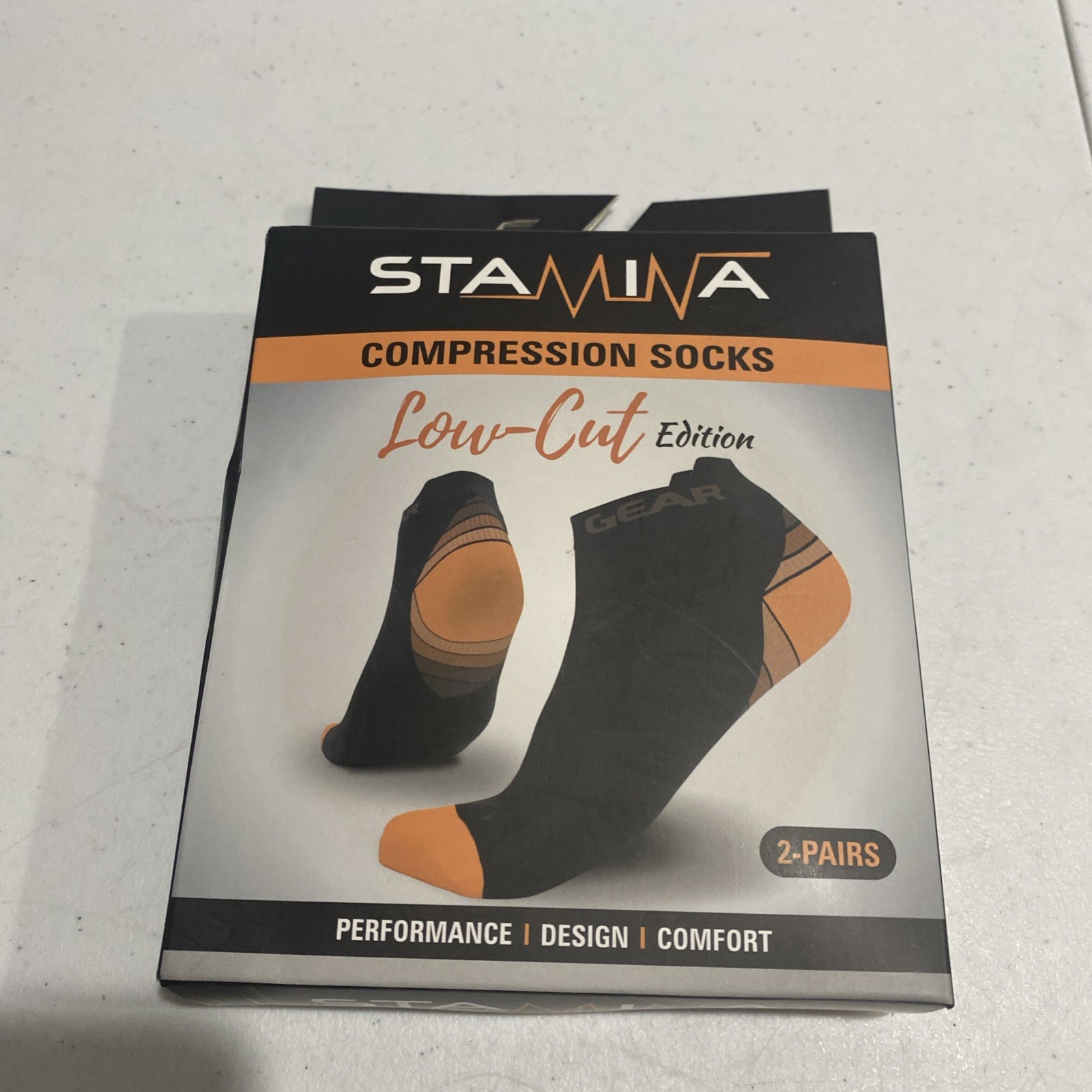 Stamina low cut Compression Socks S/M black with orange toe and heal 2 Pairs