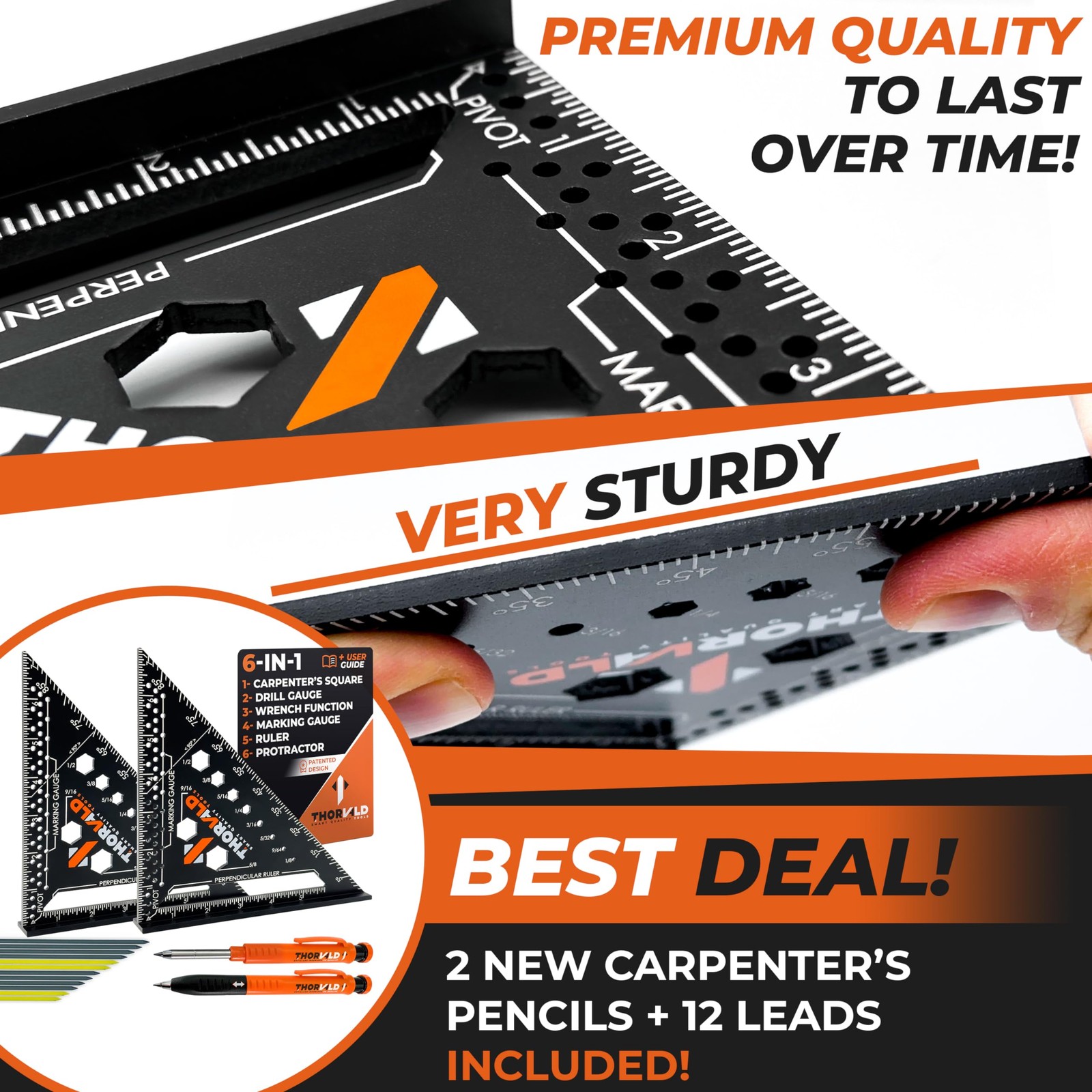 2 PCS 7 Inch Carpenter Square Set 1/16 Precision MultiPurpose Tool Set