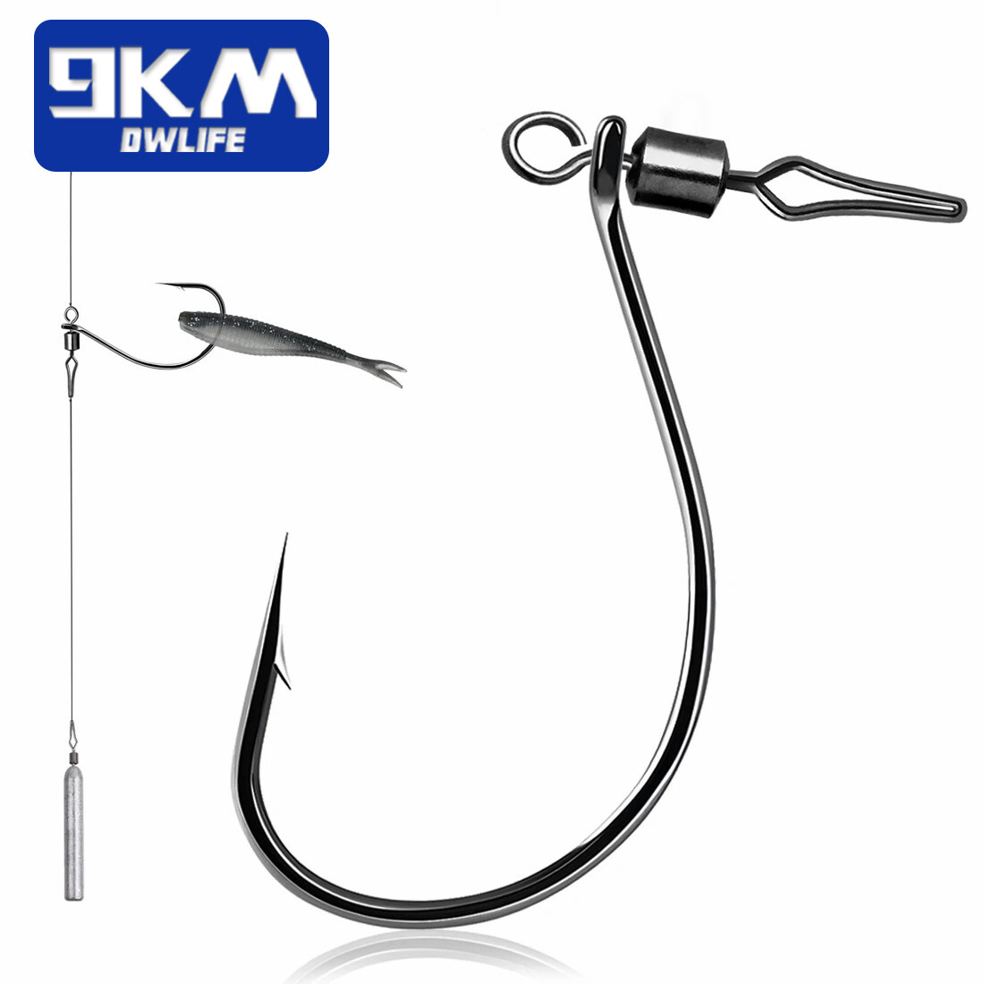 30Pcs Drop Shot Hooks with Swivel for Bass Fishing Texas Rig Hooks Worm Hooks
