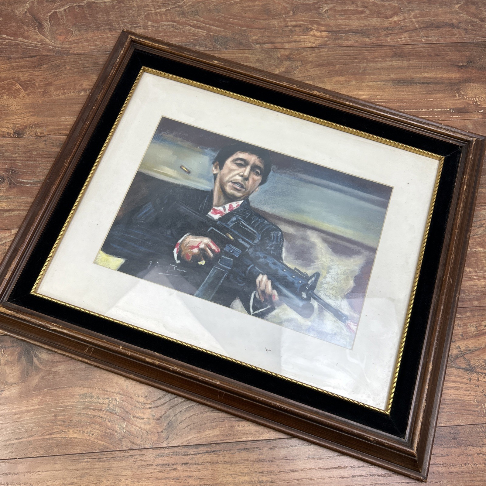 Scarface Al Pacino Tony Montana w/ M16 Framed Print Movie Collectible 24.5 x20.5