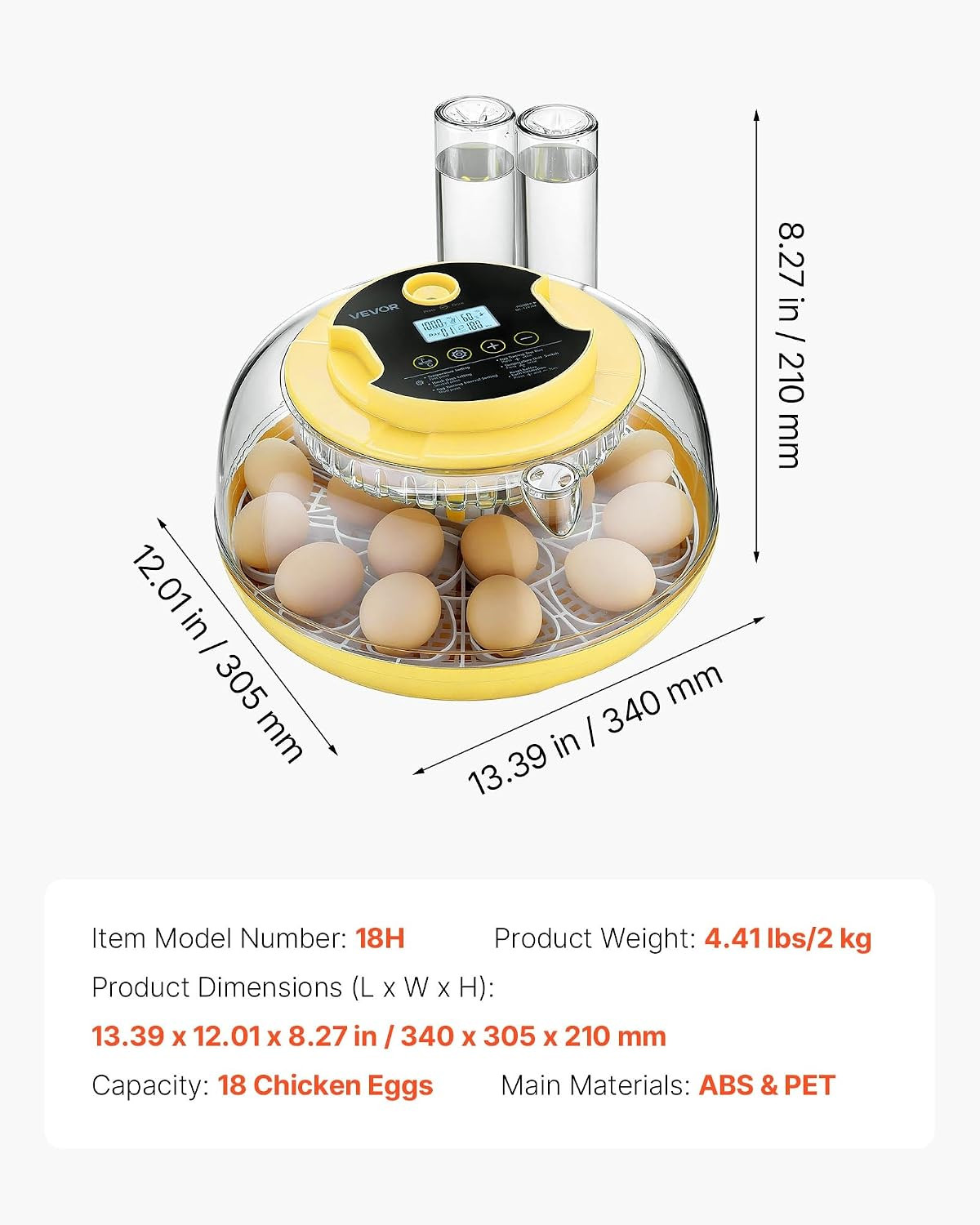 18 Egg Incubator, Automatic Egg Turner with LED Candler, Temperature & Humidity