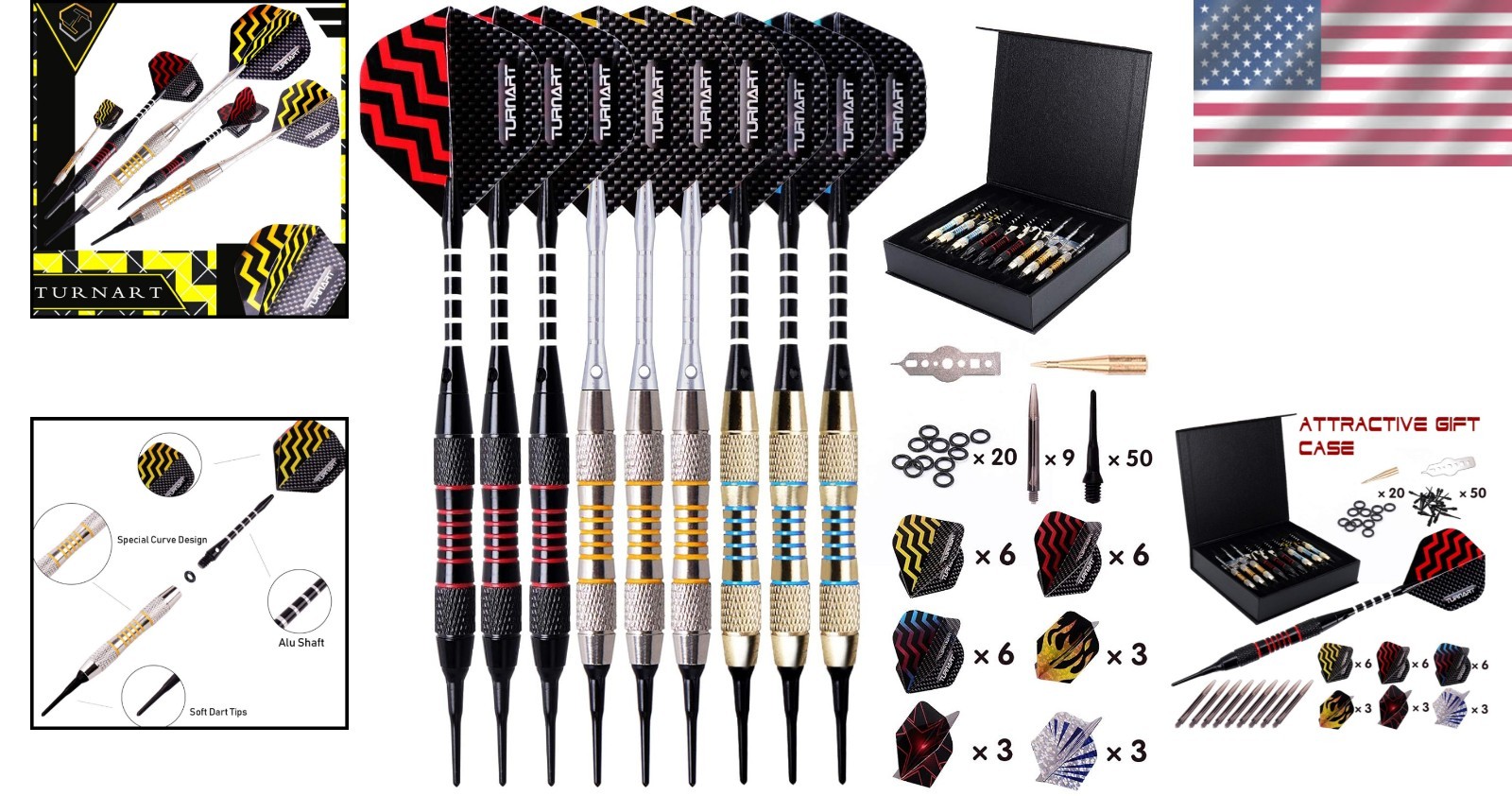 Complete Soft Tip Darts Kit - 9 Pcs 18g for Electronic Board