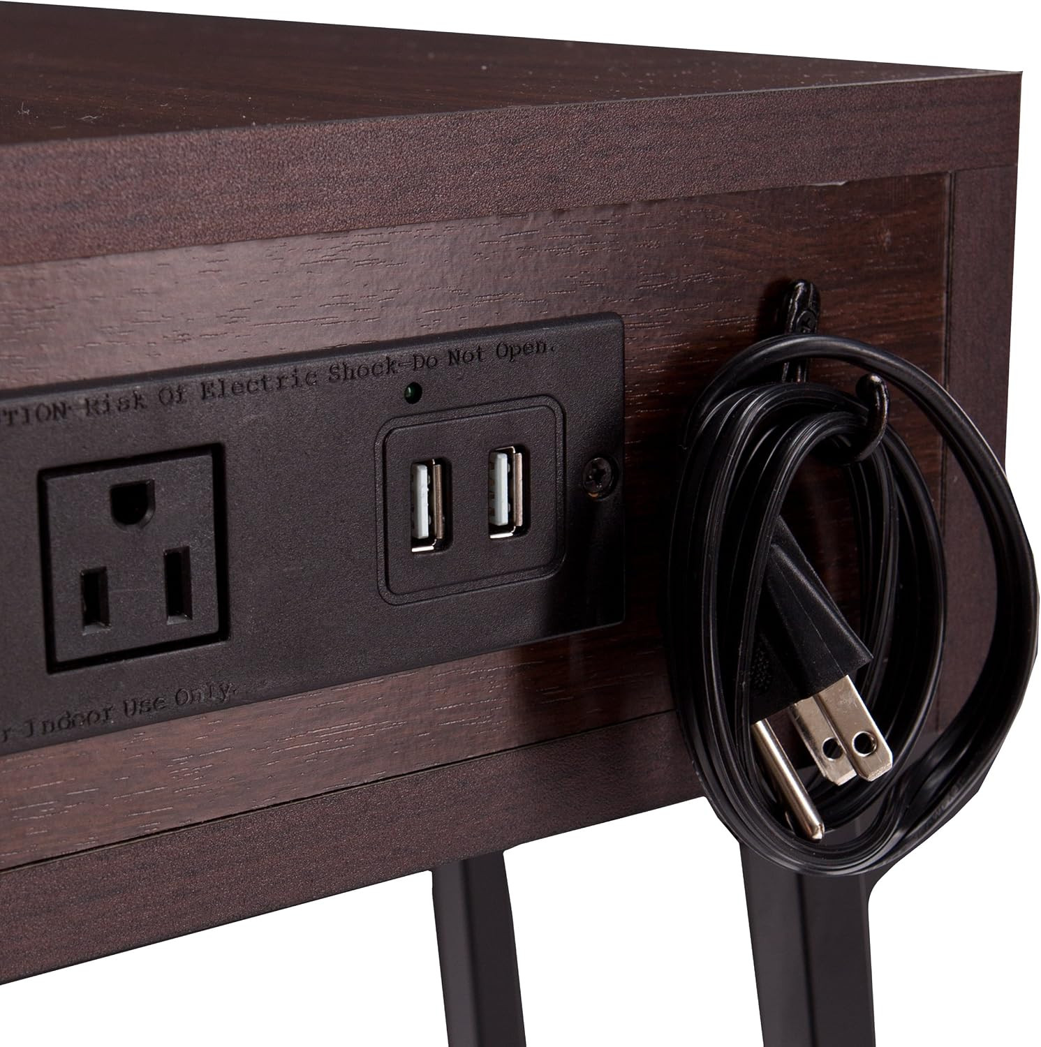 - Porten Side Table with Power & USB Outlet - Transitional Design, Brown Metal a