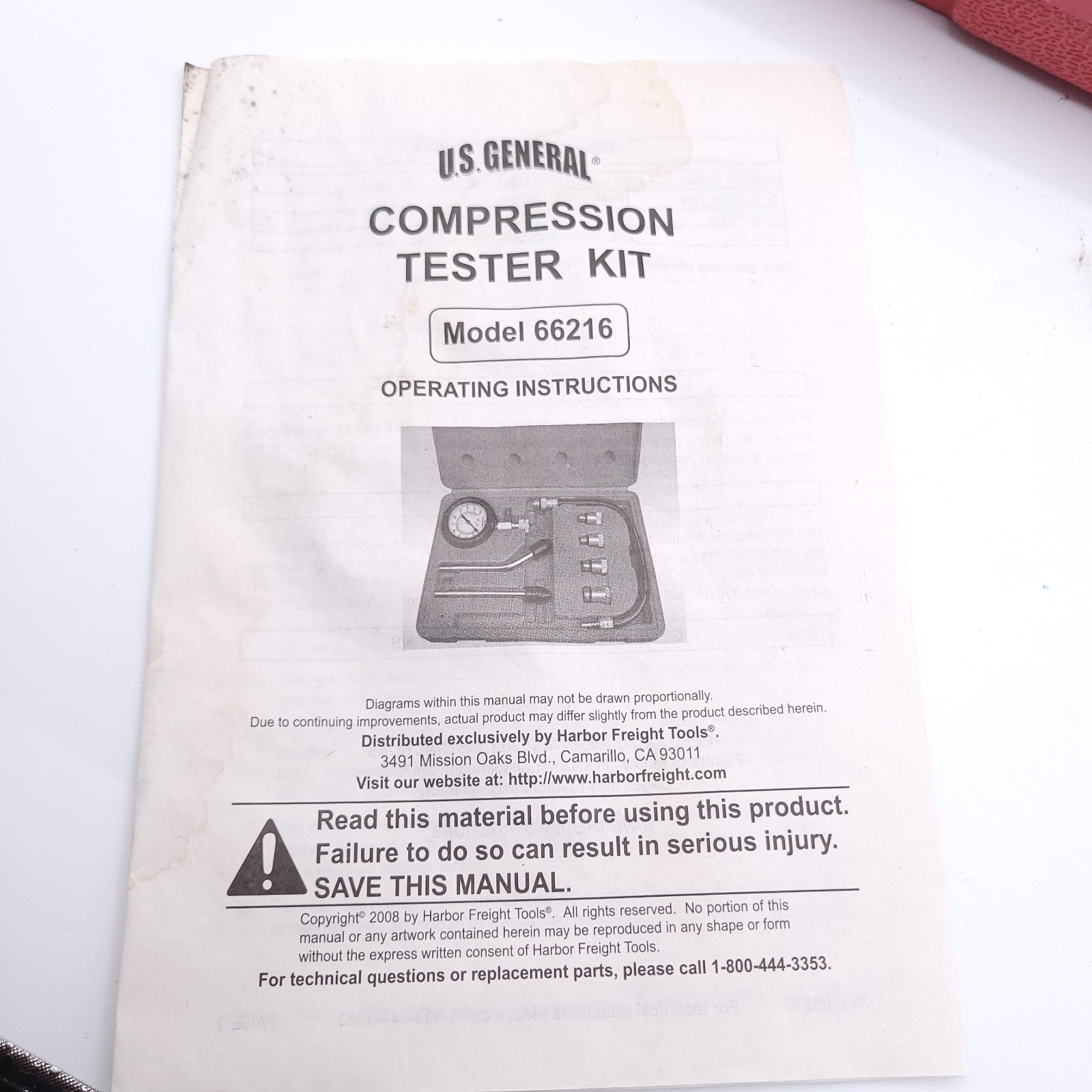 U.S. General Compression Tester Kit 66216 Complete Set