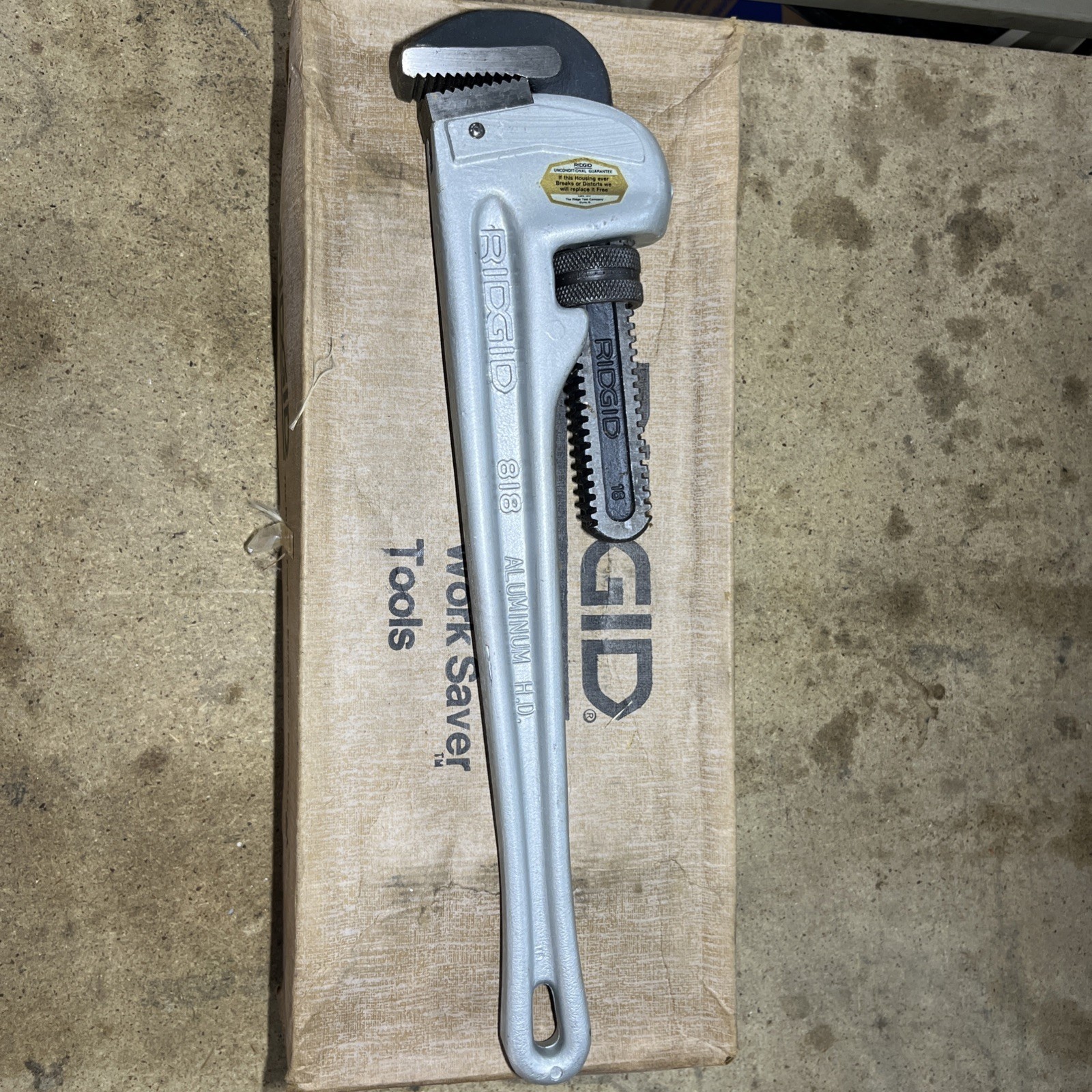 New Old Stock RIDGID Aluminum Straight 18" Pipe Wrench, 818, Heavy Duty USA Made