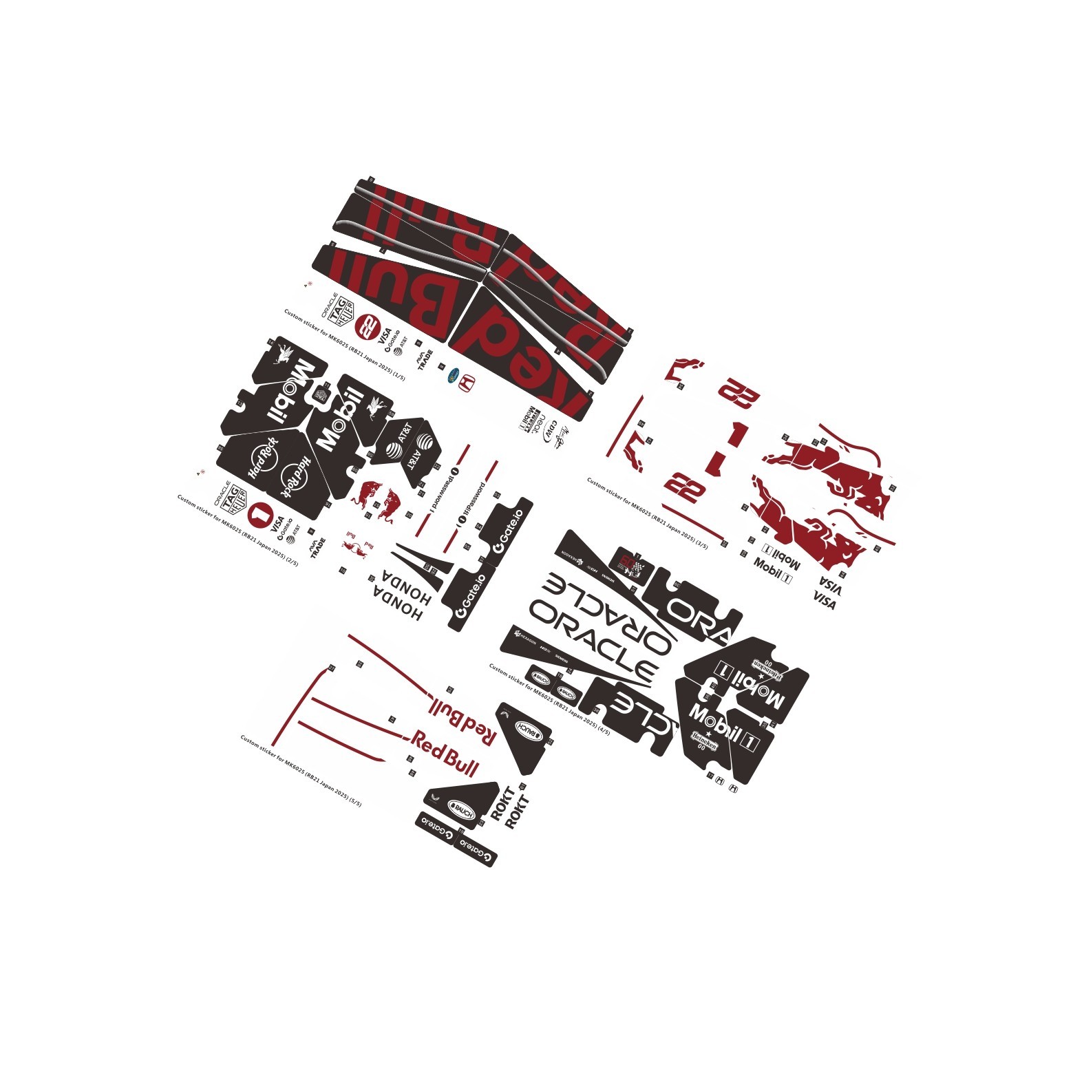 Replacement sticker for set MK6025 F1 RB21 white model, sticker only, no model.