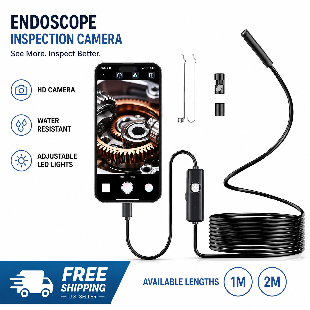 7MM USB Type-C Endoscope Camera 1/2/5/10M Borescope Inspection Android PC