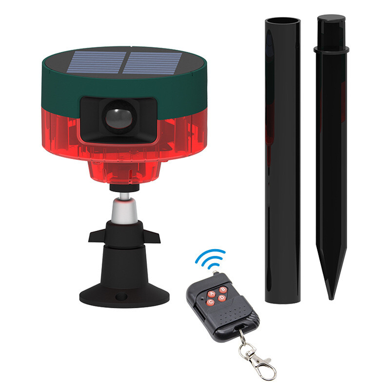 Solar-Powered Motion Sensor Alarm With IR Remote 130-dB Siren Recording Function
