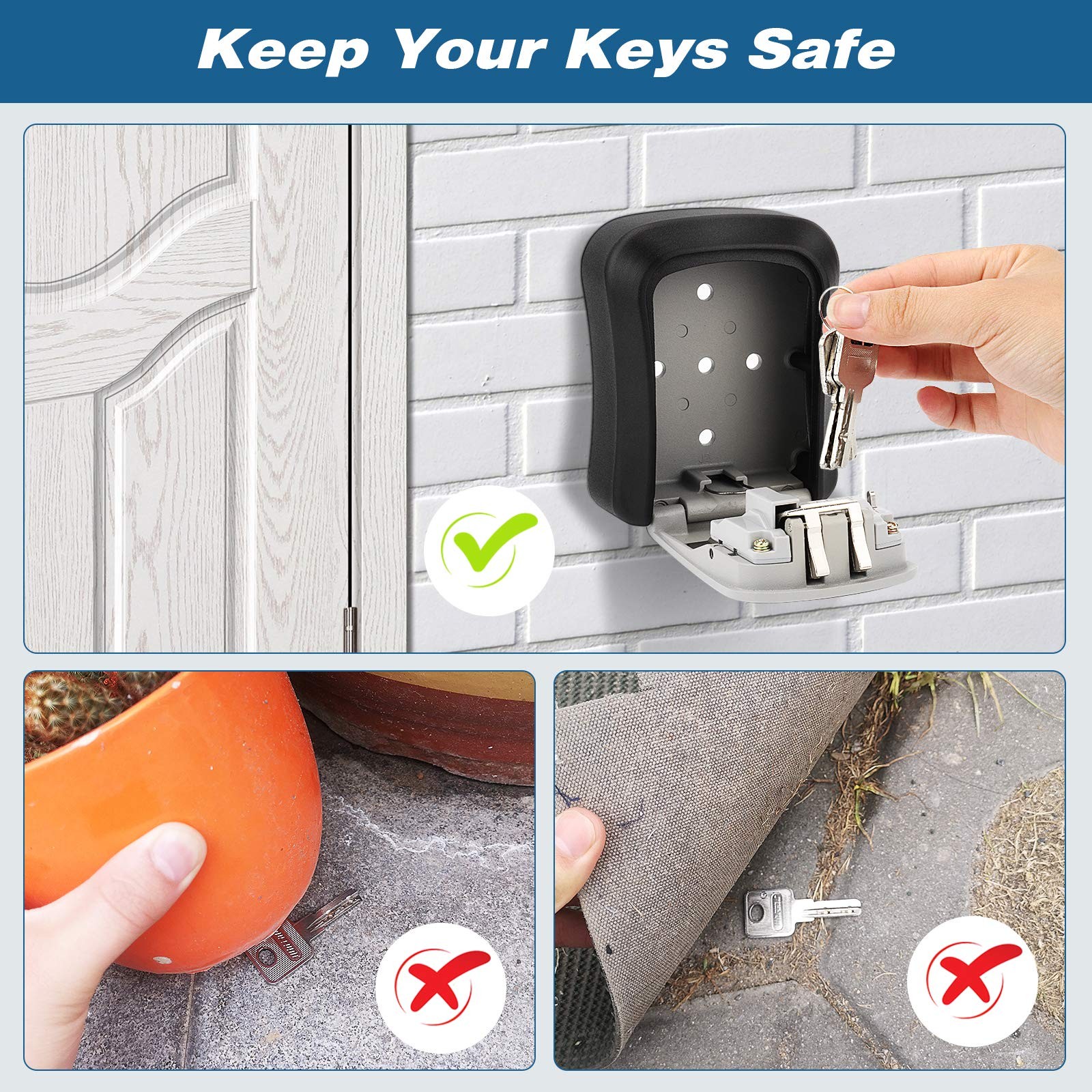 Key Lock Box, Combination Lock Box Wall Mounted Waterproof Key Storage Lock B...