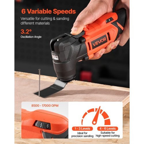 Cordless Oscillating Tool, 20V Multitool Oscillating Tool with 6 Variable Speeds