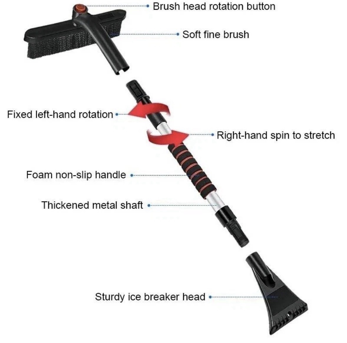 Extendable Ice Scraper And Snow Brush For Car Window And Windshield, Sratchless