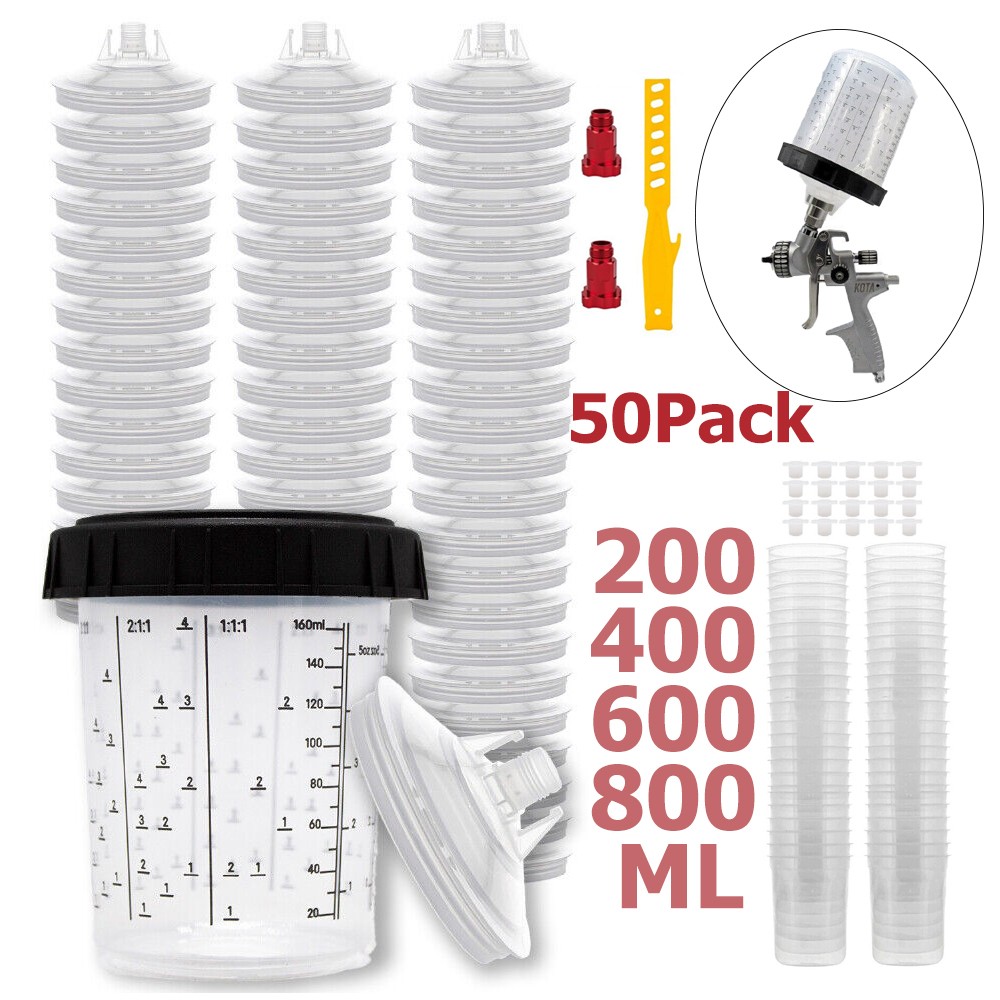 CUPS Disposable Paint Spray Gun Cup Liners and Lid System (190 Mic) 50pack