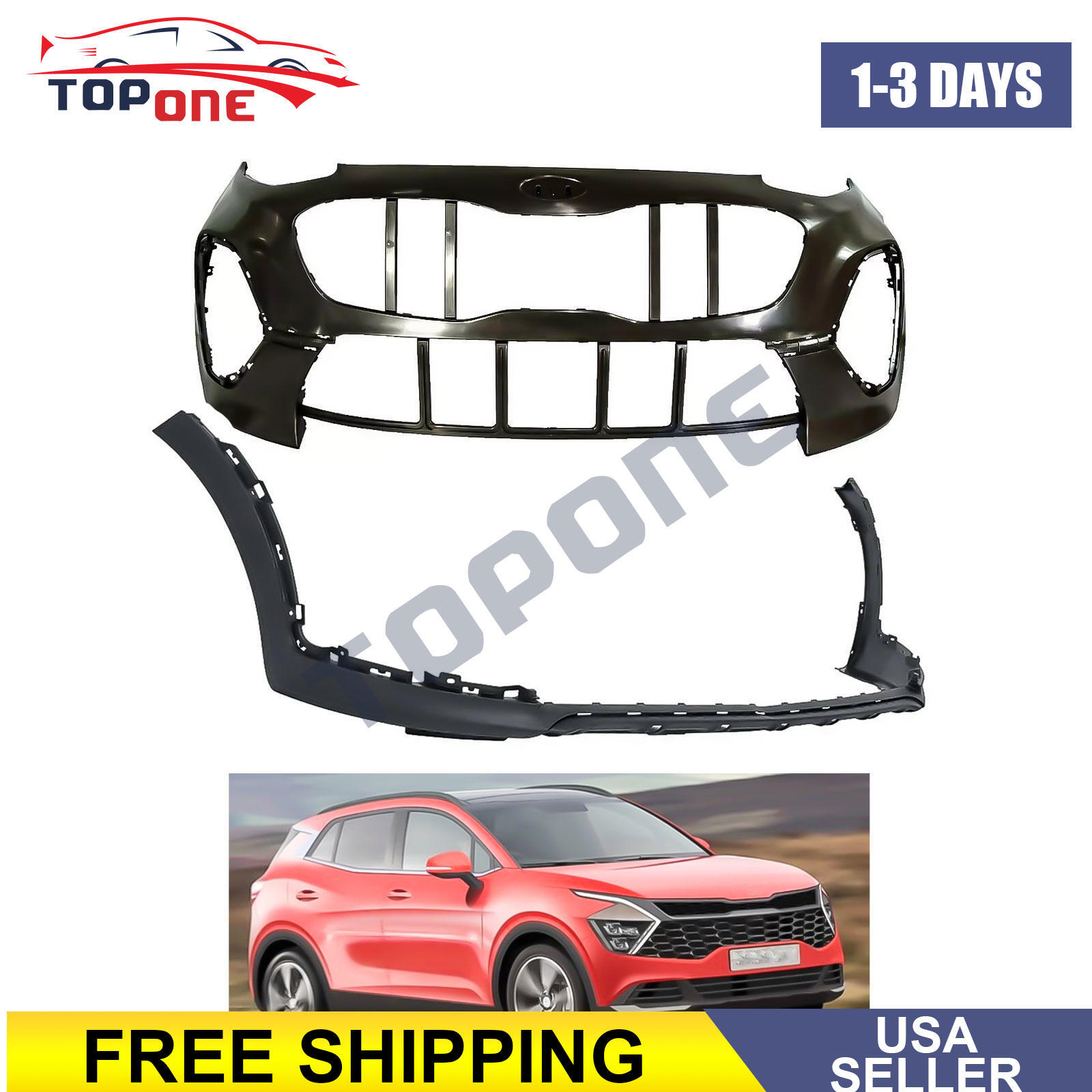 Front Upper Lower Bumper Cover For 2020-2022 Kia Sportage KI1015120 KI1000206