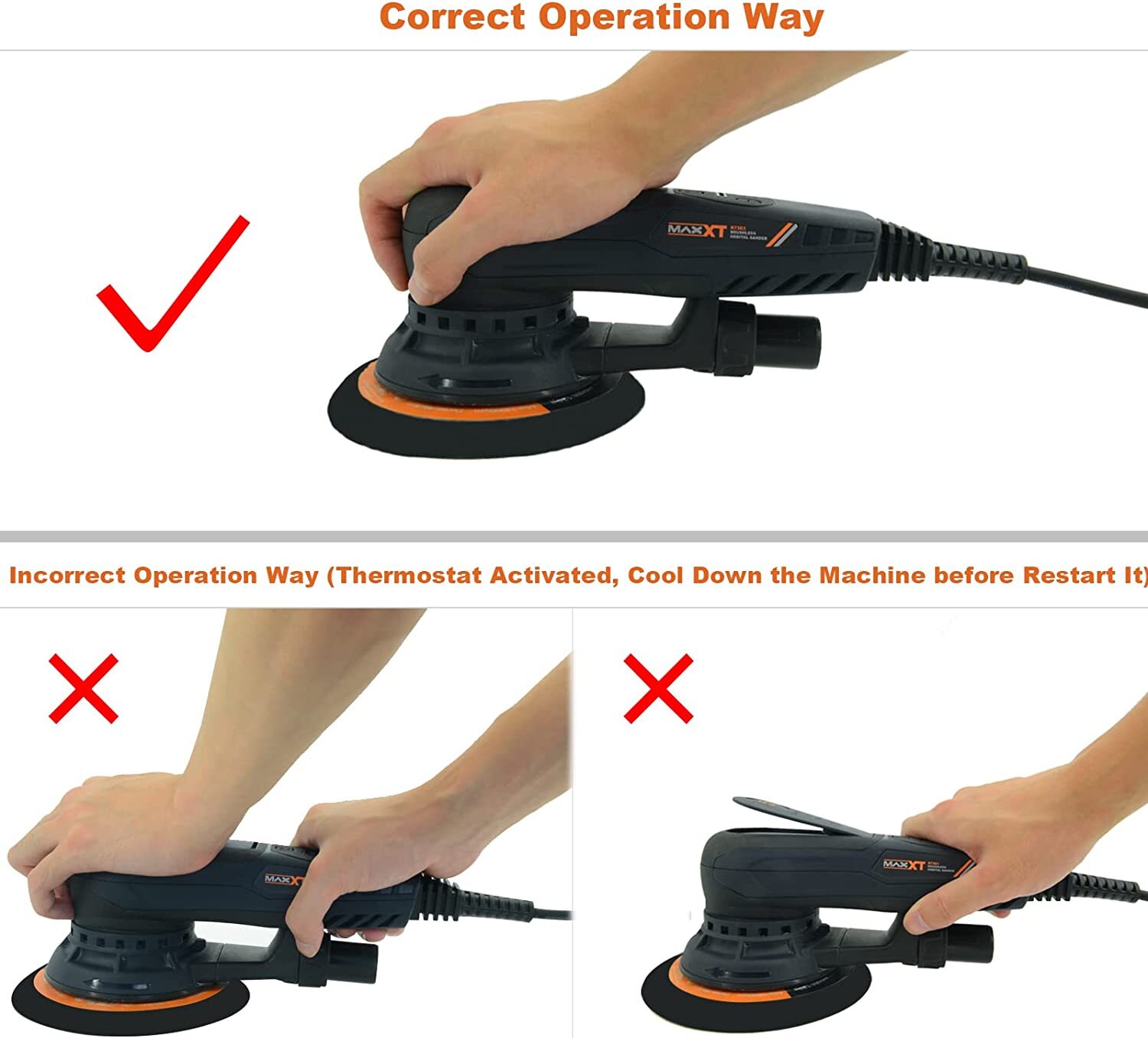 MAXXT Random Orbital Sander Brushless 350W Variable Speed 150mm (6") 2.5MM Orbit