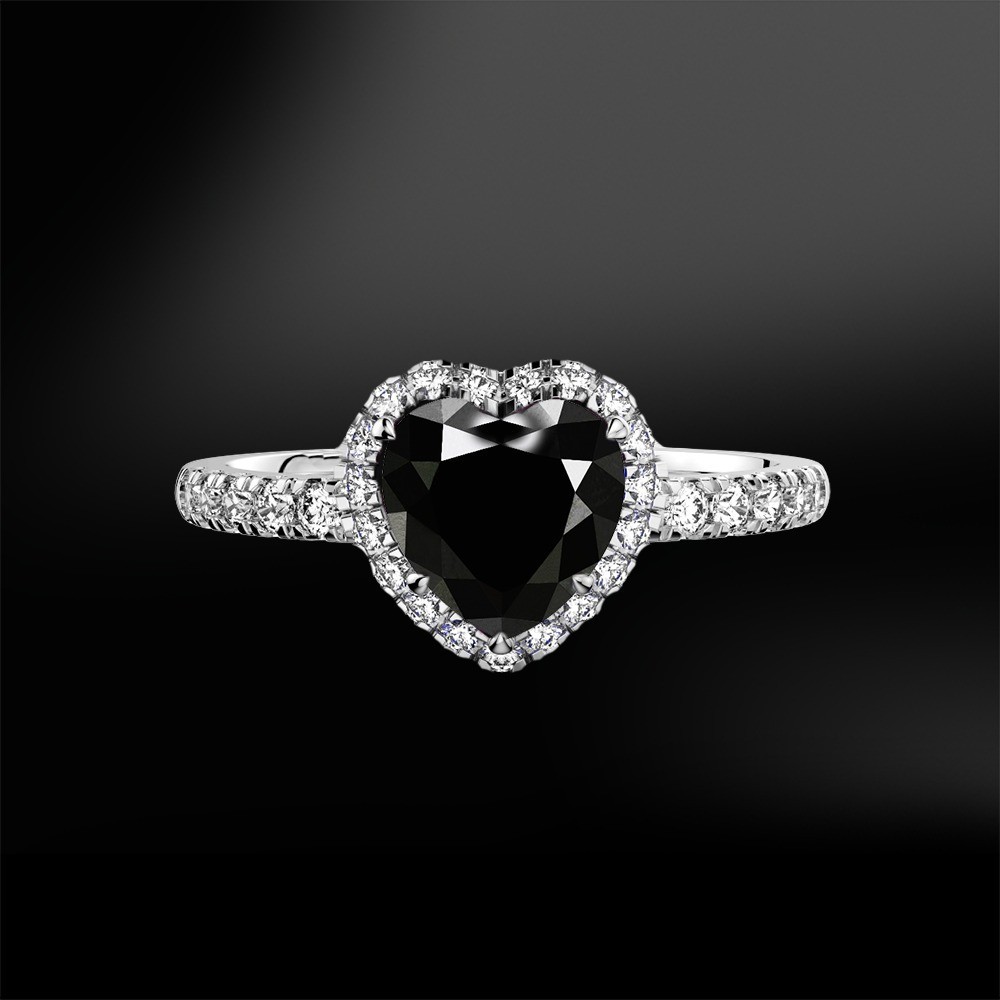 2.70 Ct Heart Cut Black Diamond Lab-Created Engagement Ring 925 Sterling Silver