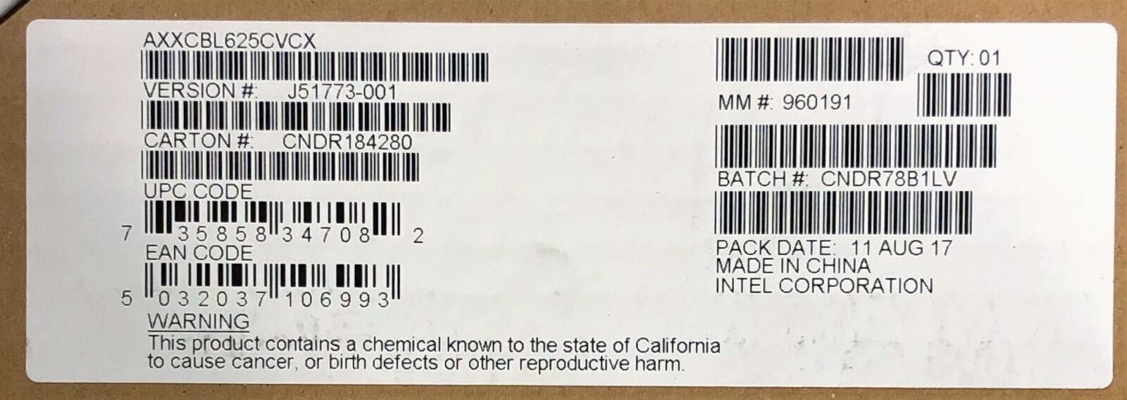 Intel AXXCBL625CVCX OCuLink Cable Kit NEW BULK PACKAGING